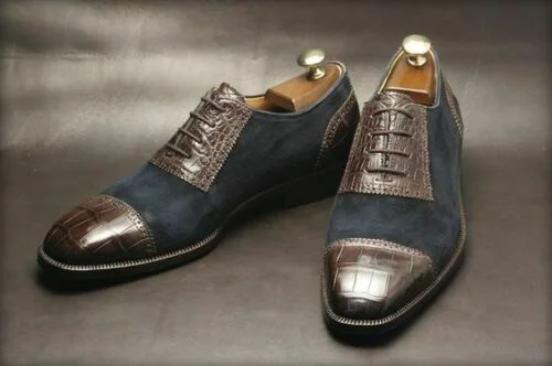 Men's Handmade Two-Tone Leather and Suede Oxfords