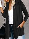 Elegant Long Sleeve Hooded Open Front Knitted Cardigan for Women, Polyester V-Neck with Medium Stretch, Solid Color Long Length for Fall/Winter