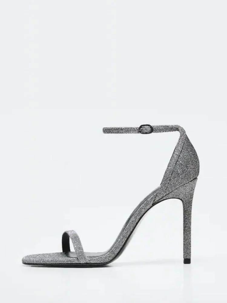 Fashion Glitter Ankle-Bracelet Square-Toe Stiletto-Heeled Sandals