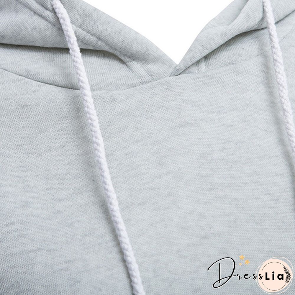 Fashion Womens Sexy Casual Cotton Plain Stitching Long Sleeve Hooded Short Sweatshirt Crop