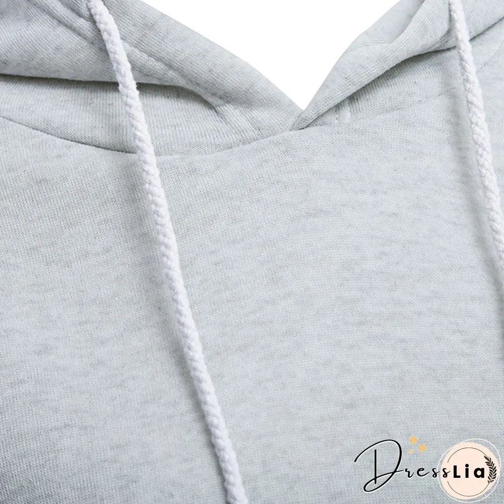 Fashion Womens Sexy Casual Cotton Plain Stitching Long Sleeve Hooded Short Sweatshirt Crop