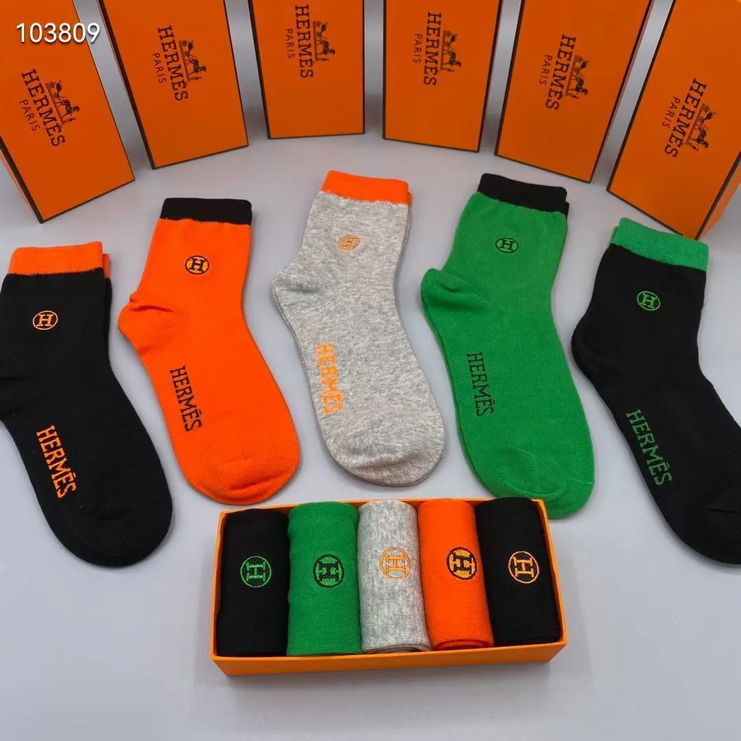Men's Socks Business Casual Style Odor-Resistant Sports Mid-Calf Socks Men's Spring Autumn Summer Trendy Breathable New Boxed 5 Pairs