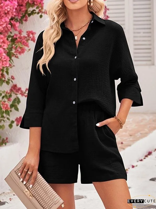 Women's Three-quarter Sleeve Short Cotton Two-piece Suit