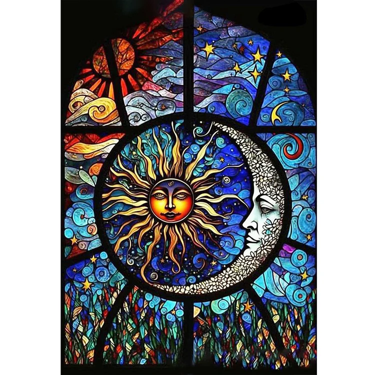【Huacan Brand】Glass Art - Sun And Moon 14CT Stamped Cross Stitch 40*60CM