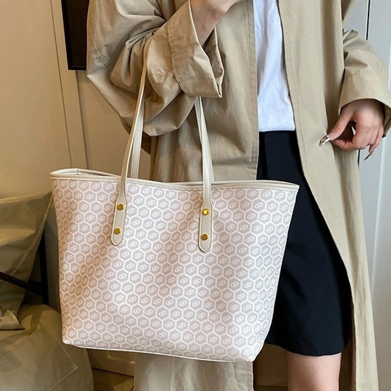 Women’s Large Pu Leather Color Block Preppy Style Classic Style Square Zipper Tote Bag