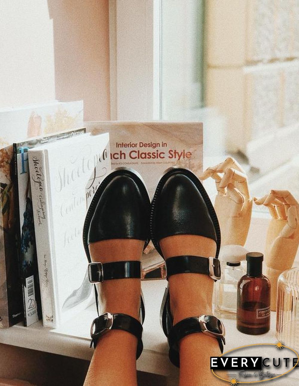 Buckle Color Block Sandals Flats