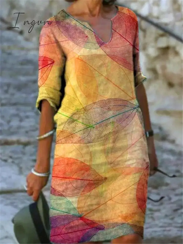 Ingvn - Printed Loose Satin Night Dress Women’s Fashion Casual Vintage Spring Summer All - Match