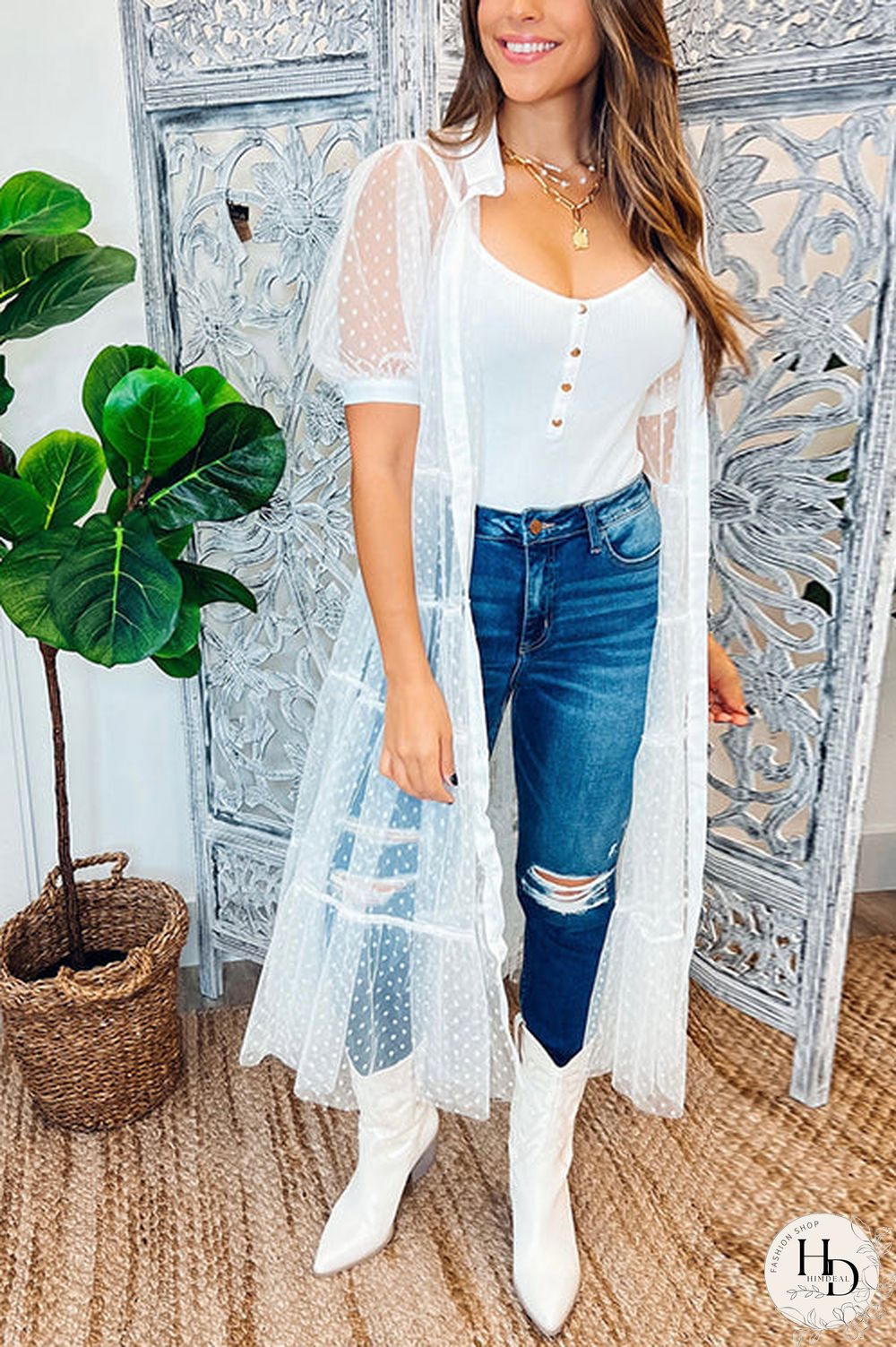 Polka Dot Button Up Short Sleeve Coat