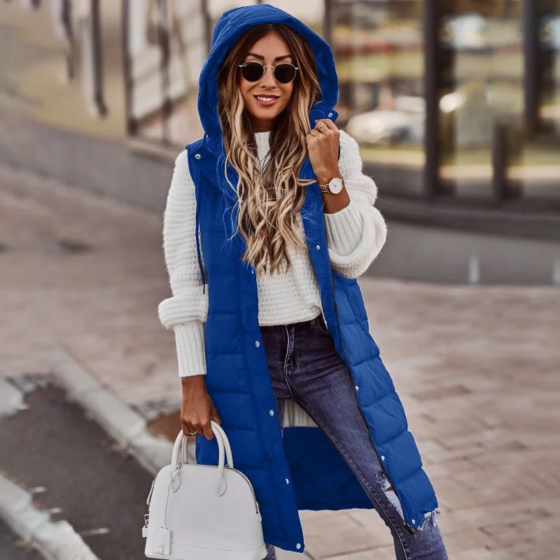 Women's Long Jacket Hooded Down Warm Vest