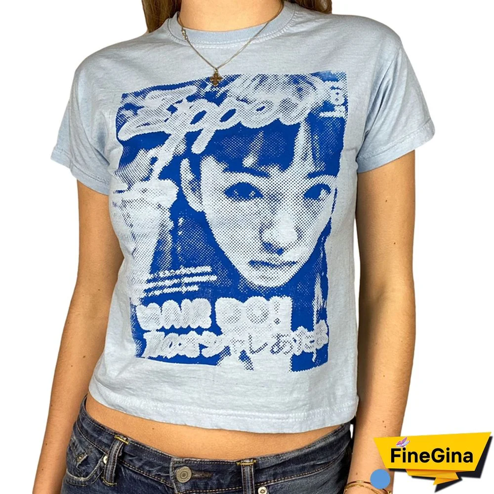 Gothic Portrait Print T-shirt Aesthetic Short Sleevle Sweats Tees Harajuku Streetwear White Crop Top Women Clothes