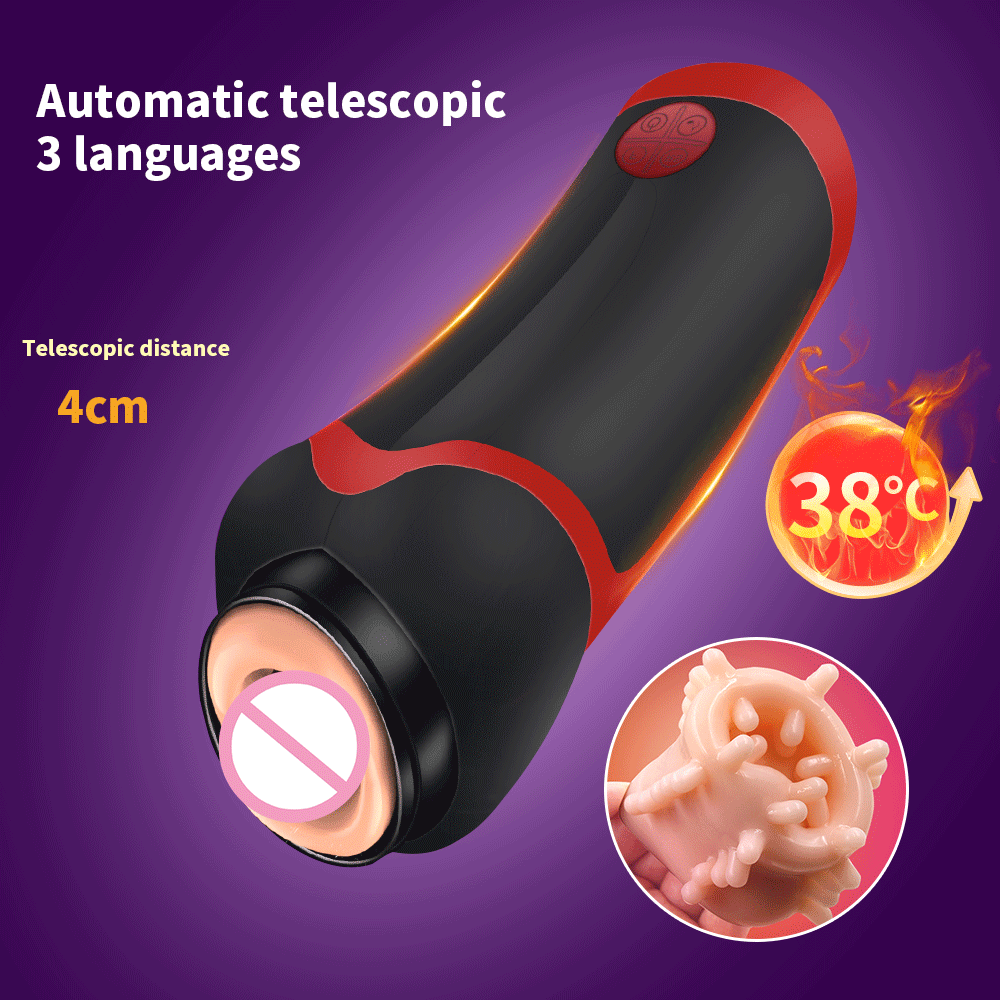Automatic Telescopic Male Masturbator Real Vagina Heating Masturbation Cup - Rose Toy