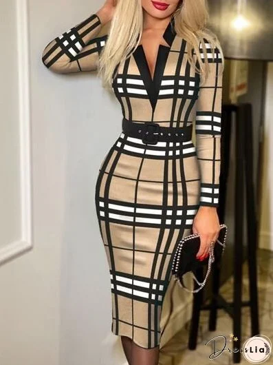 Printed Notched Long Sleeve Wrap Dress