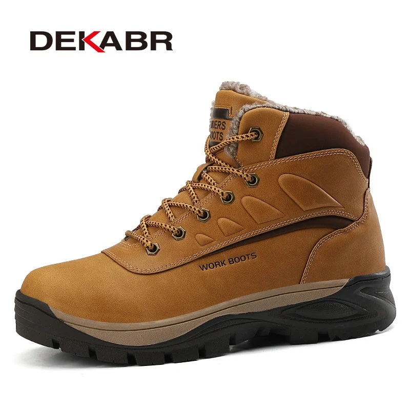 DEKABR Men High Quality Genuine Leather Boots Male Winter Casual Motorcycle Ankle Boots Men Lace-Up Boots Fashion Men Boots