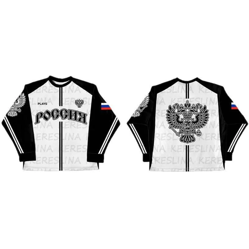 Athvotar Athvotar Retro Flag Aesthetic Long-Sleeved Jersey T-Shirt Y2k Loose Sports High Street Collar Top