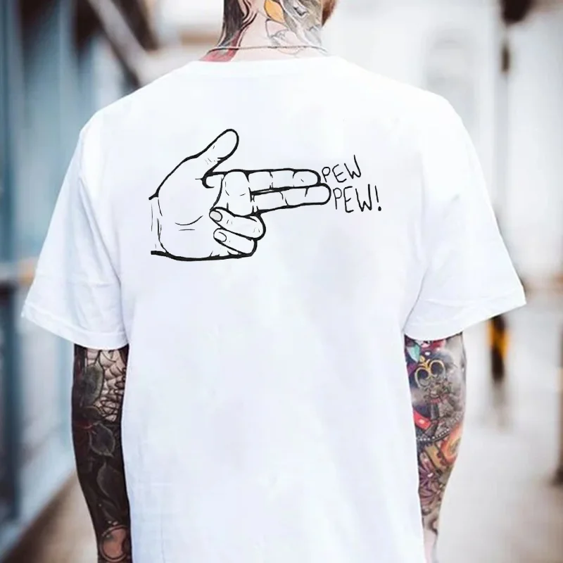 PEW PEW Hand Graphic Casual Modern Style Black Print T-shirt