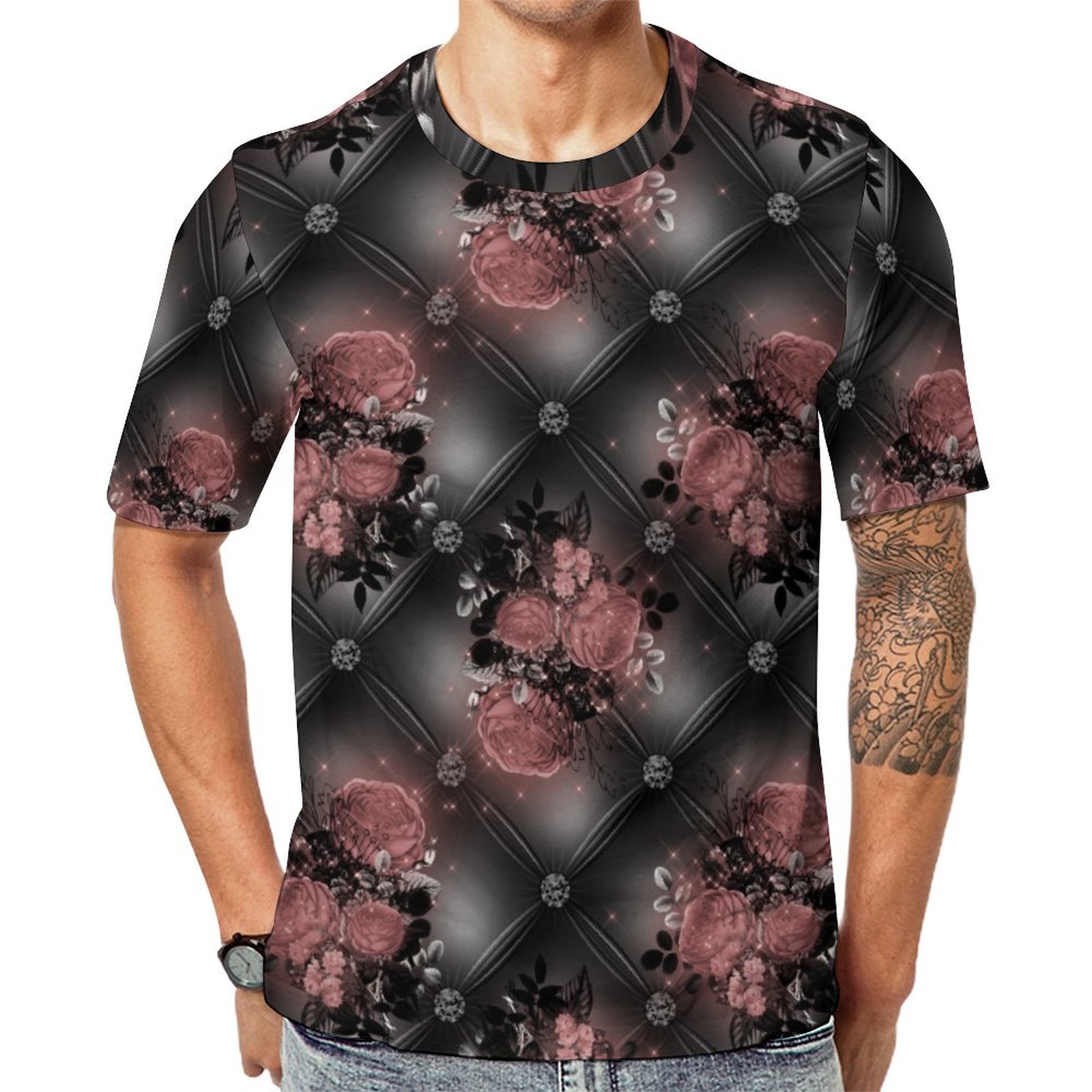 Gothic Rose And Diamond Short Sleeve Print Unisex Tshirt Summer Casual Tees for Men and Women Coolcoshirts