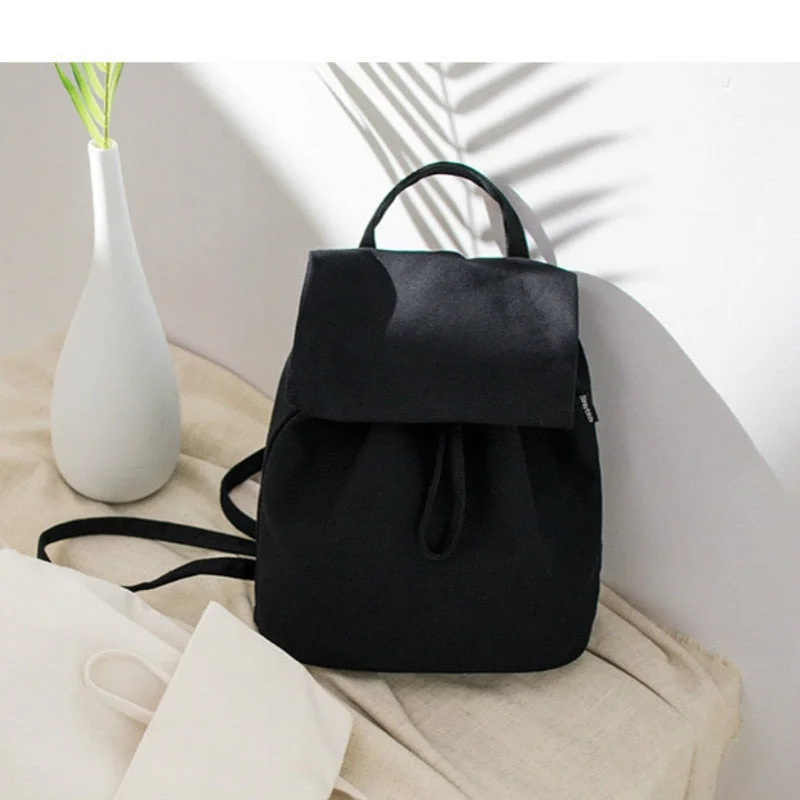 Literature and Art Small Fresh Pure Color Canvas Backpack Women  New Fashion Mini Mori Drawstring Leisure Travel Small Backpacks