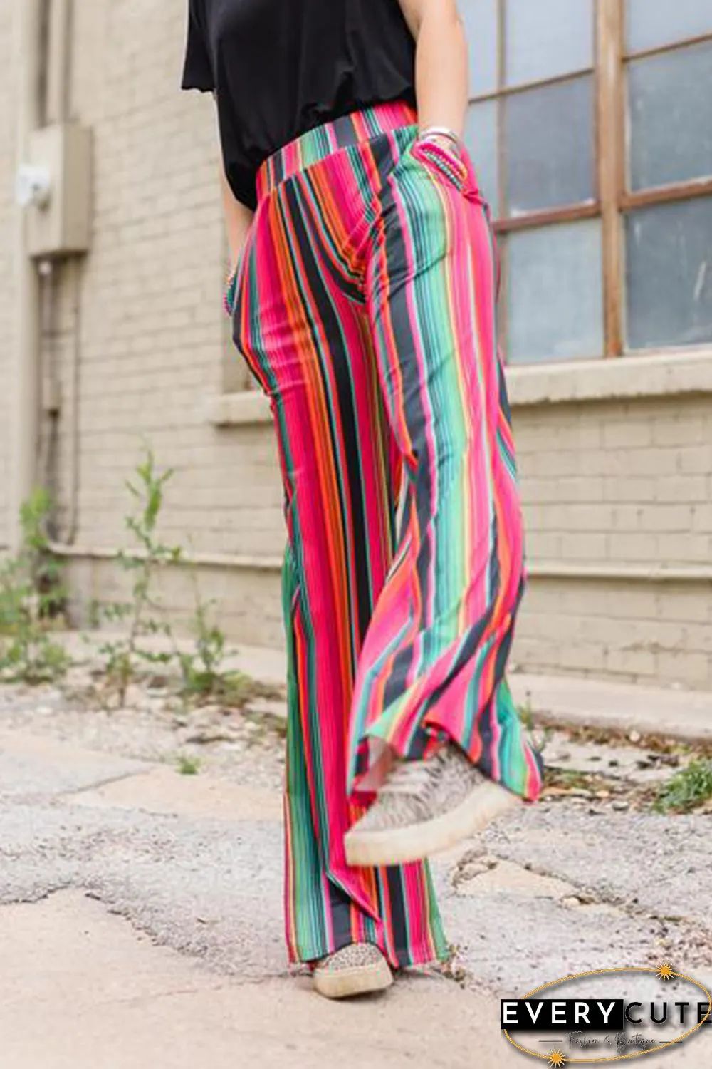 Multicolor High Waist Serape Print Wide Leg Pants
