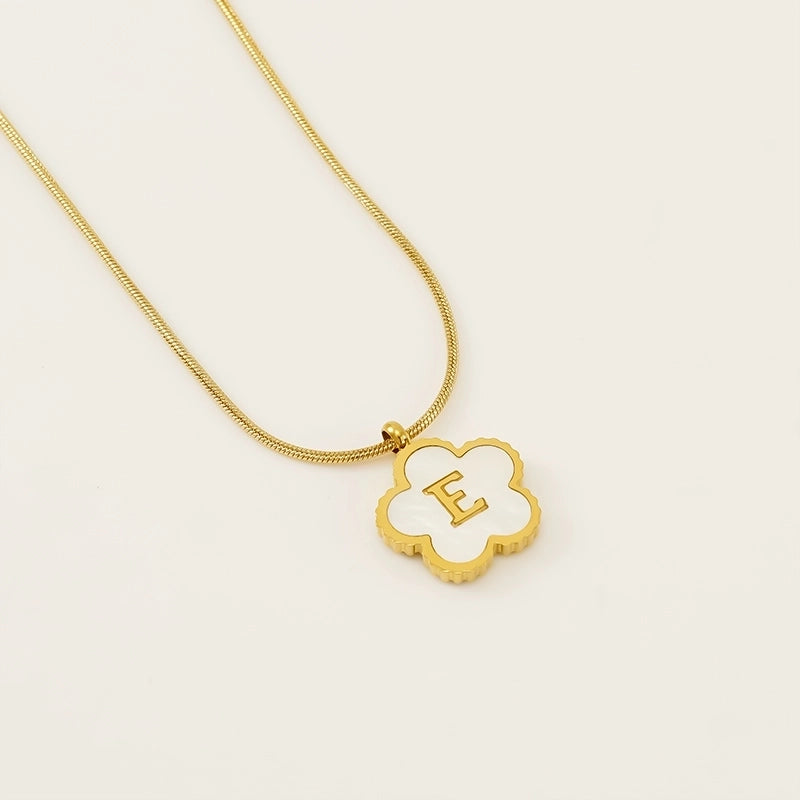 Basic Classic Style Letter Flower 304 Stainless Steel Shell 18K Gold Plated Plating Inlay Pendant Necklace