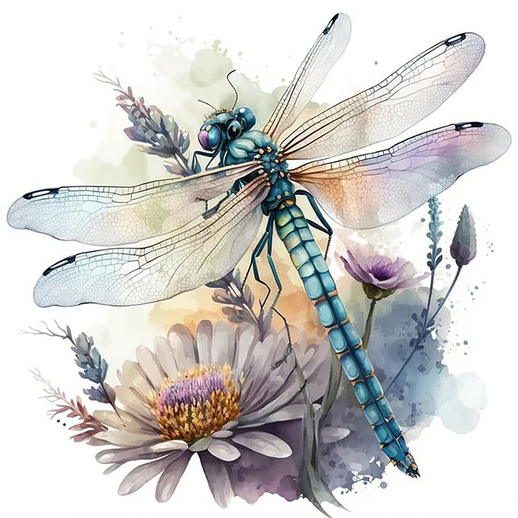 Watercolor Dragonfly 30*30CM(Canvas) Full Round Drill Diamond Painting gbfke