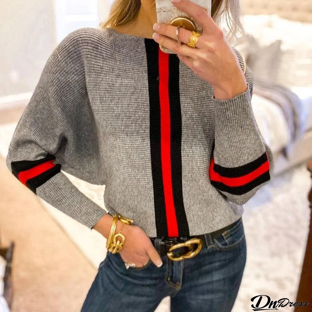 Boston Red Striped Gray Dolman Sweater