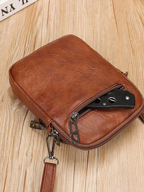 Vintage Studded Washed Leather Crossbody Bag