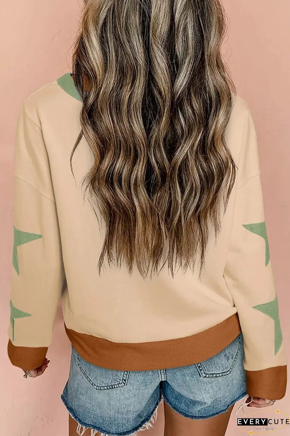 Star Contrast Round Neck Long Sleeve Sweatshirt