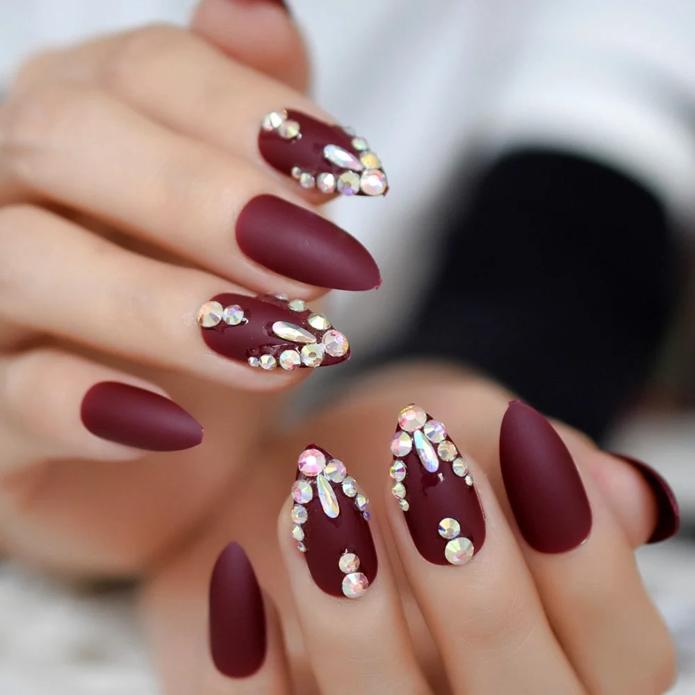 Pink Fake Nails Press On Full Cover Acrylic Nail Tips Flower Almond Medium False Nail With Design Pearl Decoration-Nail Inspo
