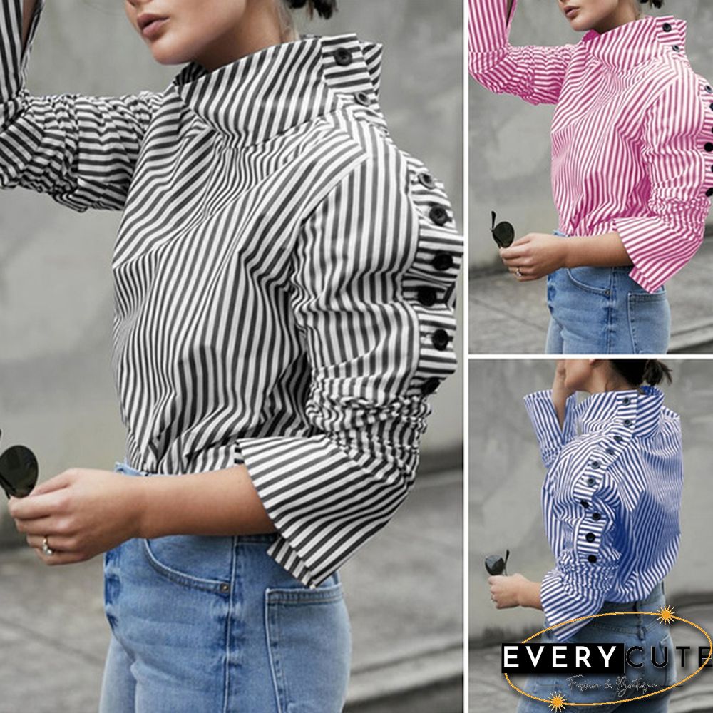 S-5XL Women Long Sleeved Stand Collar Casual Blouse Baggy Tops Blusas Feminina New