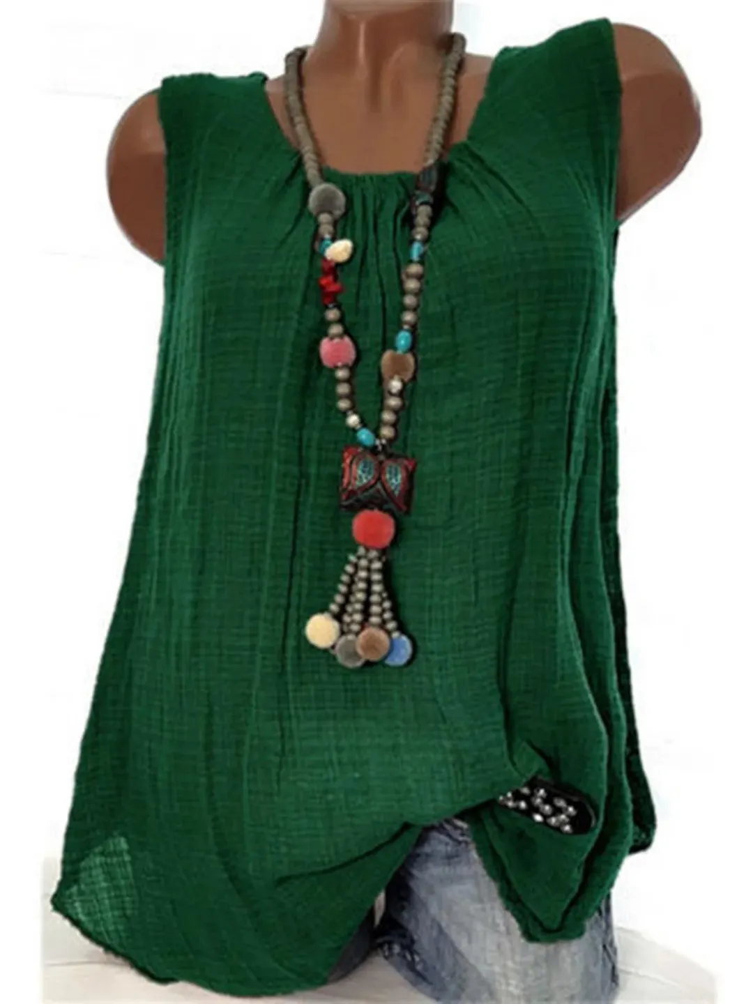 Linen Round Neck Sleeveless Cozy Tanks