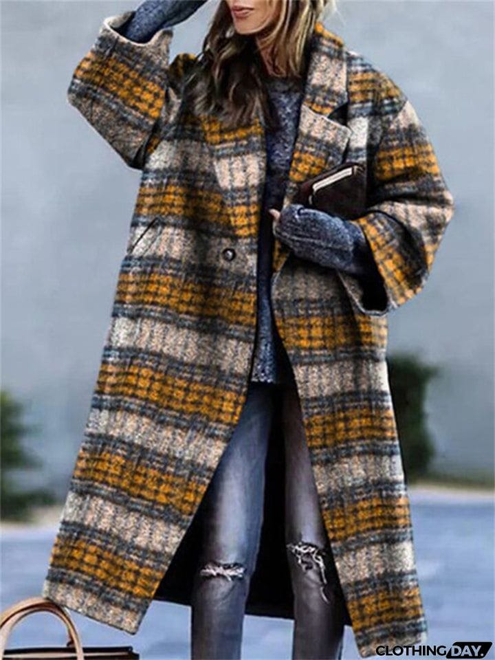 Women's Fashion Lapel Collar Woollen Long Coats for Winter