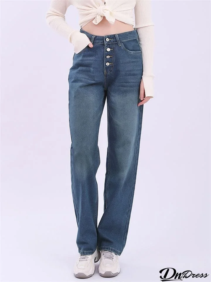 New Stylish High Waist Loose Full Length Wide Leg Denim Pants