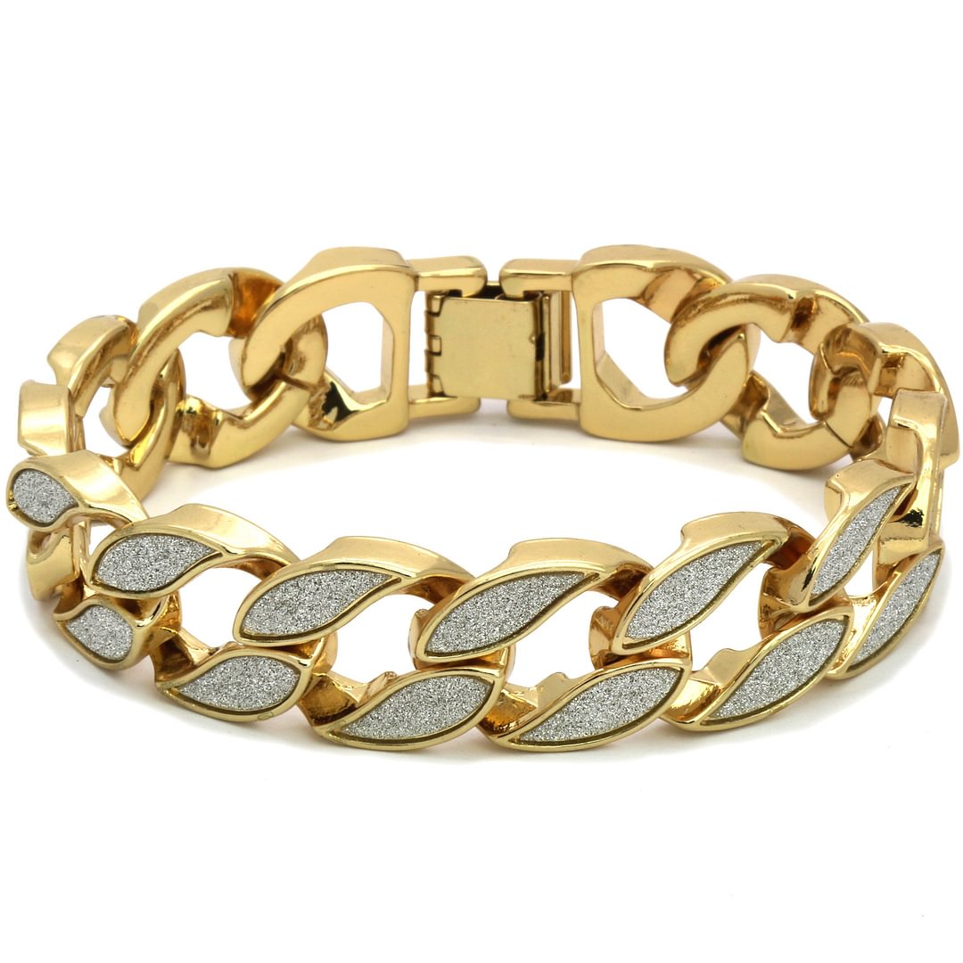 17MM Cuban Silver Plated Sandblast Bracelet-VESSFUL
