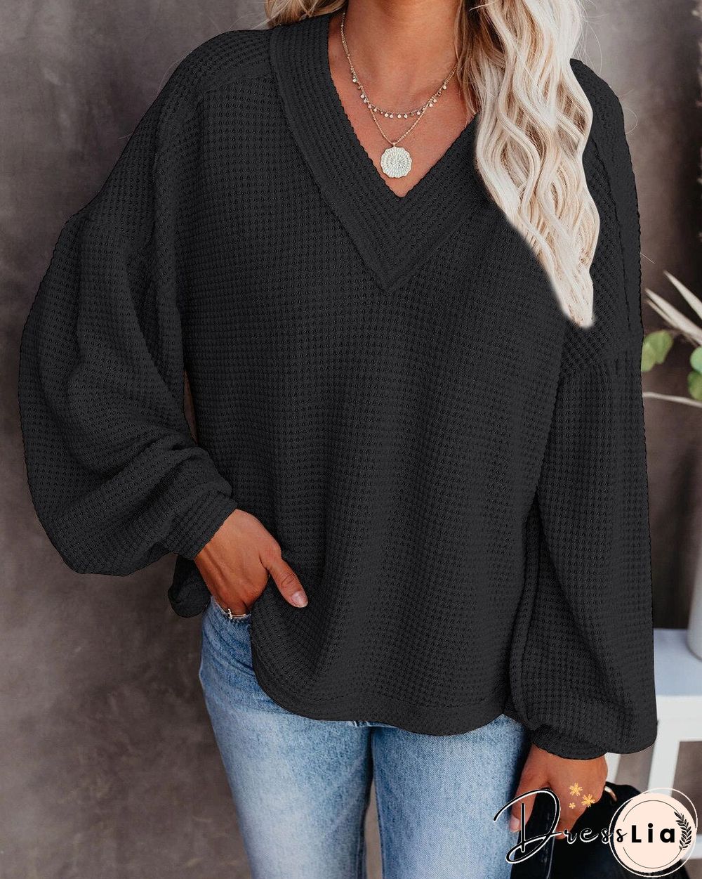 Ladies Sweater Neck Knitted Pullovers Autumn Winter Lantern sleeve solid warm Halloween