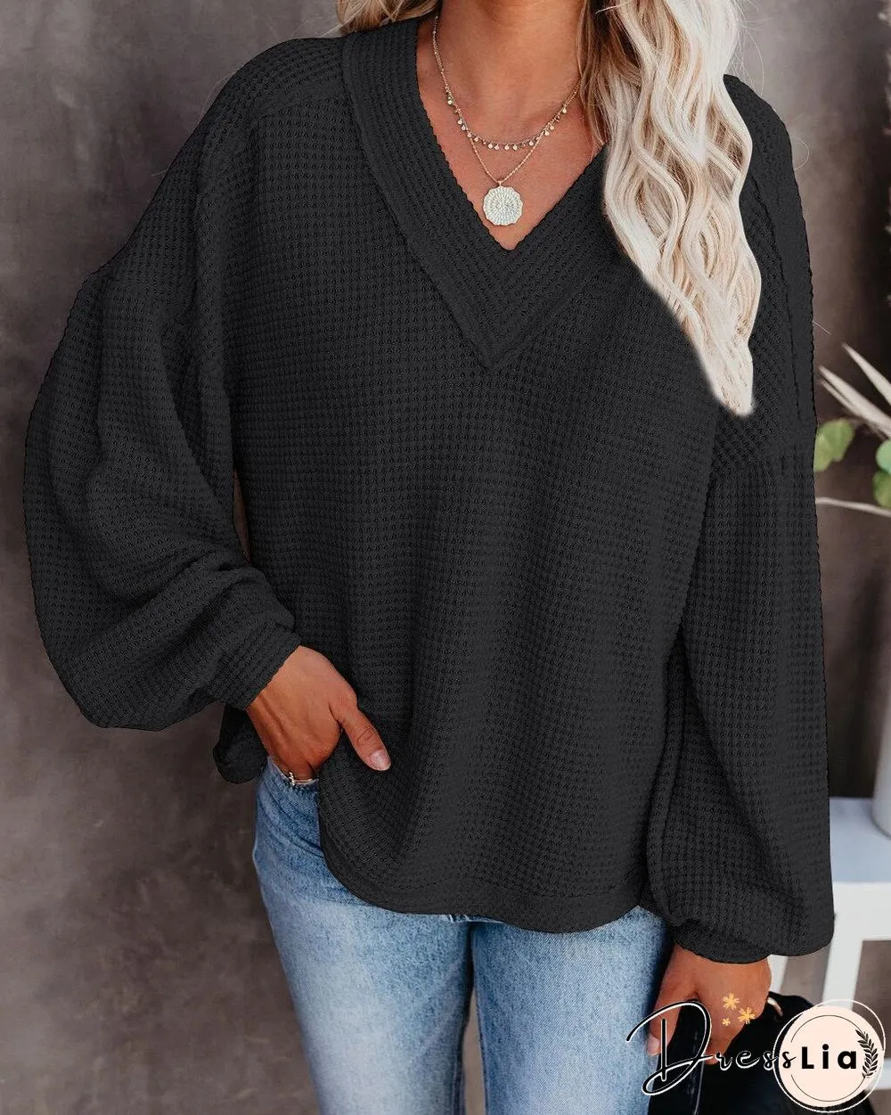 Ladies Sweater Neck Knitted Pullovers Autumn Winter Lantern sleeve solid warm Halloween