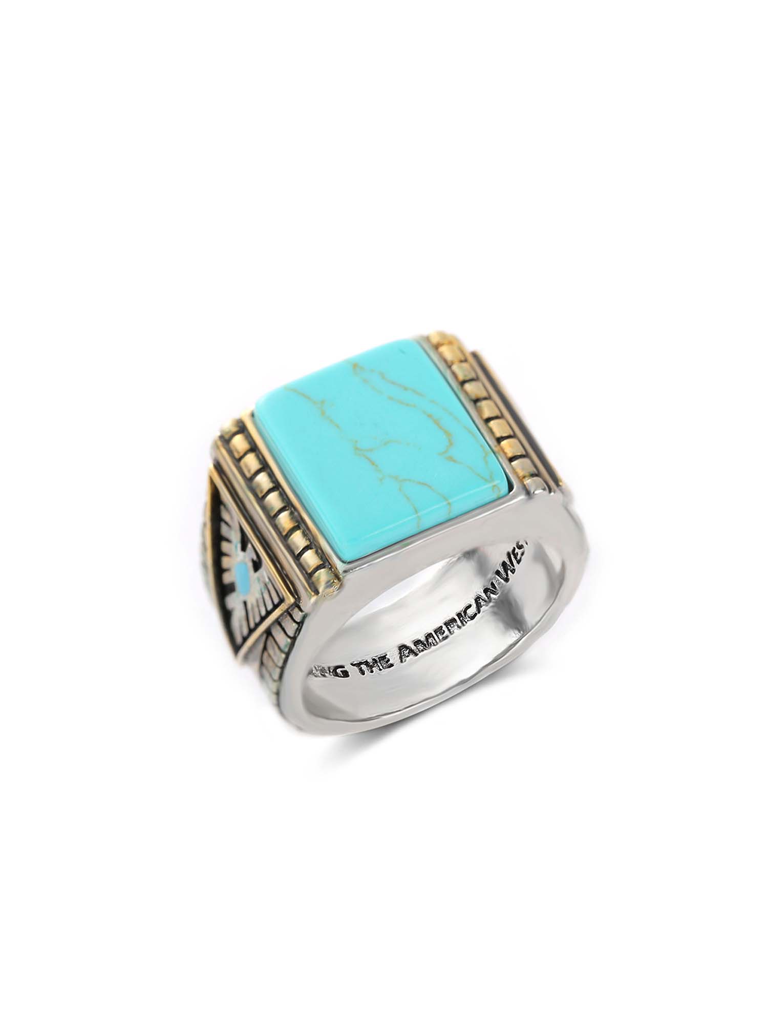 Bohemia Indian Mythical Animal Western Thunderbird Feather Turquoise Ring