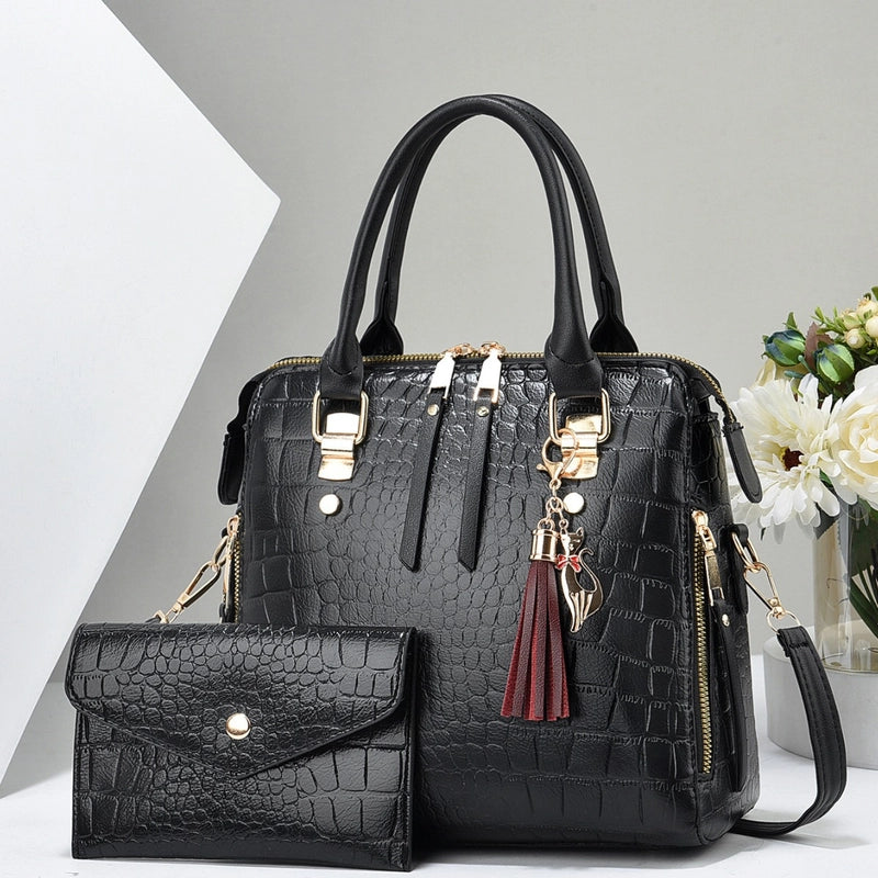 Women's Large Pu Leather Solid Color Vintage Style Preppy Style Square Zipper Tote Bag