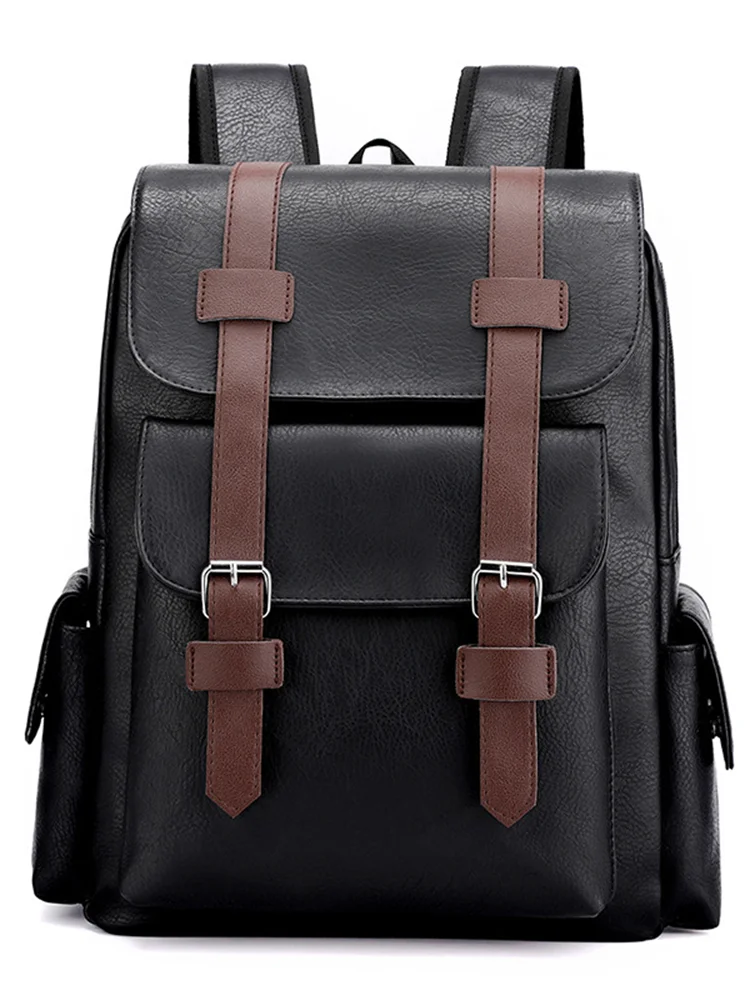 Vintage Double Buckle Utility Leather Backpack