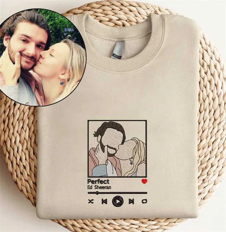Embroidered Personalized Portrait from Your Photo With Favorite Song Music
