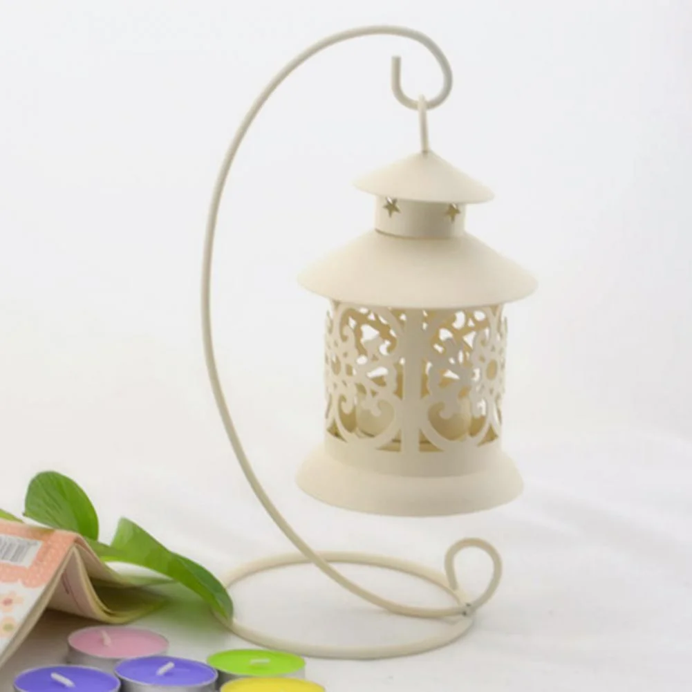 Hollow Hanging Bird Cage Candle Holder Candlestick Home Party Decor (White)