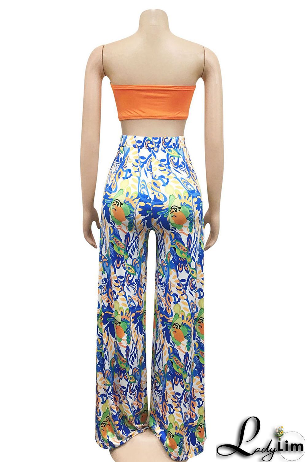 Black Sexy Casual Print Backless Slit Strapless Sleeveless Two Pieces