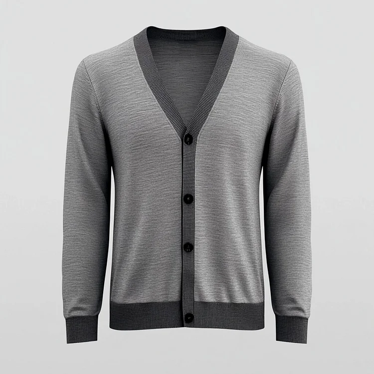 Men's V Neck Long Sleeve Button Knit Cardigan