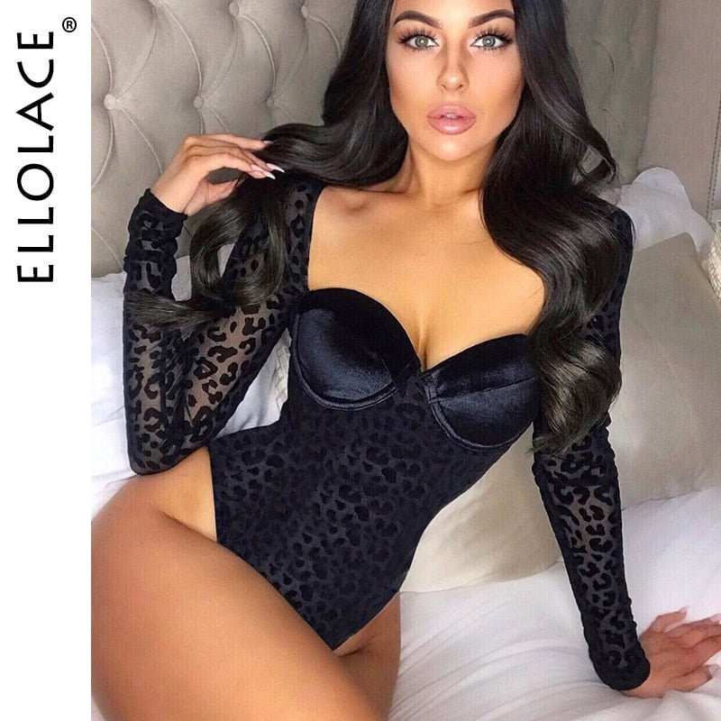 Ellolace Sexy Animal Bodysuit Women Leopard Long Sleeve Bodycon Body Fashion Overalls Ladies Rompers Slim Fit Body Wholesale