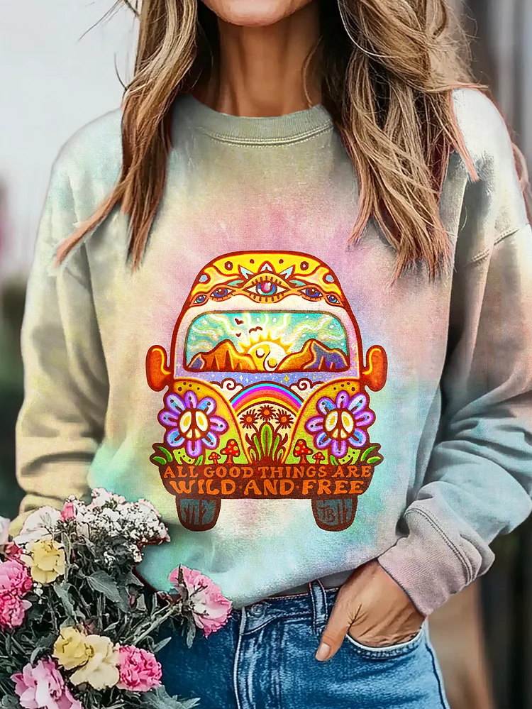 Women's Hippie Car Art Print Casual Sweatshirt