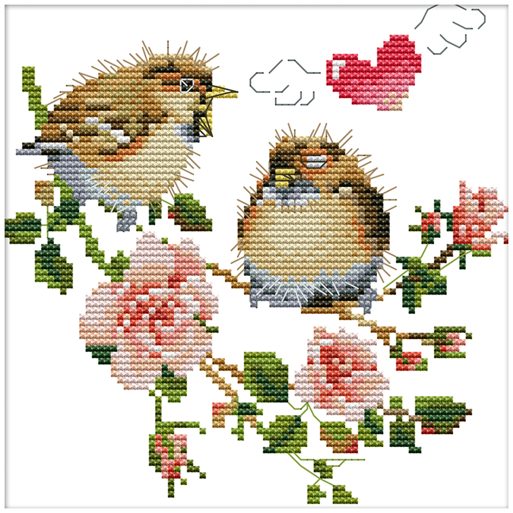 

Love Birds - 14CT Stamped Cross Stitch - 19*19CM, 501 Original