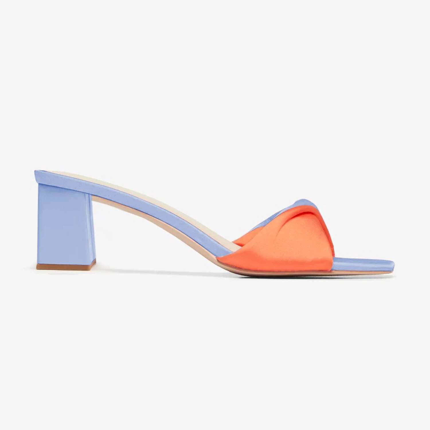 TAAFO Turned Over Edge High Chunky Heels Women Satin Slippers Square Toe Ladies Concise Outside Shoes 