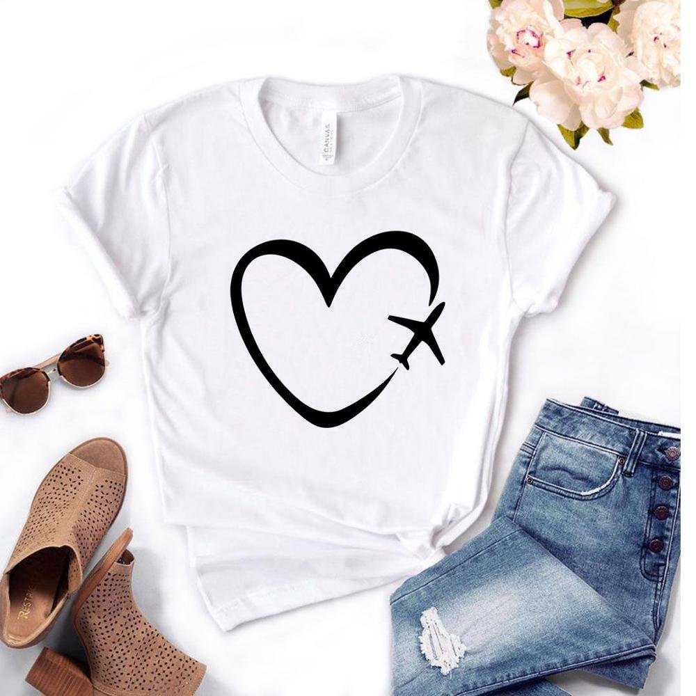 Travel plane heart love Print Women tshirt Cotton Casual Funny t shirt Gift Lady Yong Girl Top Tee 6 Color A-1121