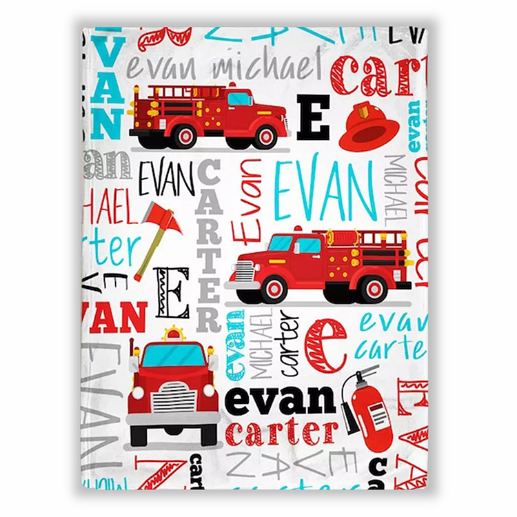 BlanketCute-Personalized Lovely Kid Fire Truck Blanket with Your Kid's Name | 04