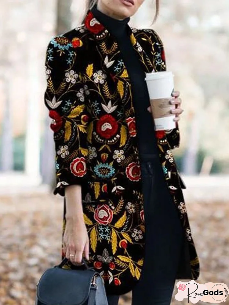 Black Long Sleeve Printed Jacket