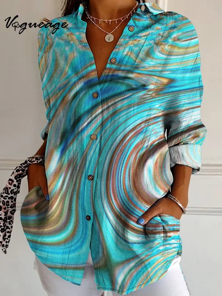 Simple And Stylish And Smooth Lines Long Sleeves Printed Cotton And Linen Shirt